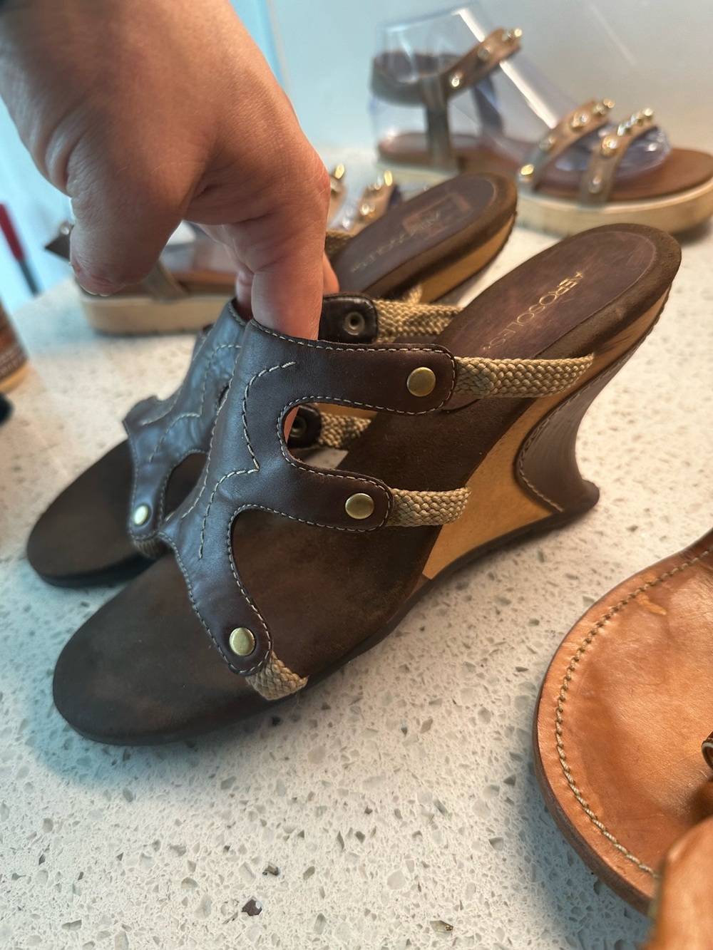 AEROSOLES Brown Braided Wedge Slide Heels